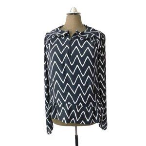 Karl Lagerfeld Size 10 Black Lined Peplum Collared Long Sleeve Blouse Top